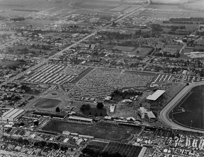 Aerial. Oblique. Addington Showgrounds at the Bottom and the Addington ...
