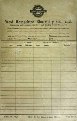 Meter Reading Window Card electricity meter reading card for West Hampshire Electricity Co Ltd ...