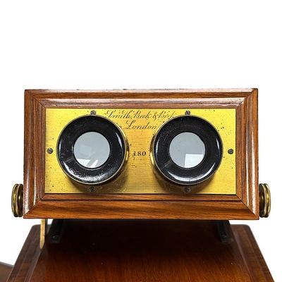 Boxed Stereoscope 'The Achromatic Table Stereoscope' with Original Large Storage Base with Double Doors; Smith, Beck & Beck; c. 1860; M-ST082