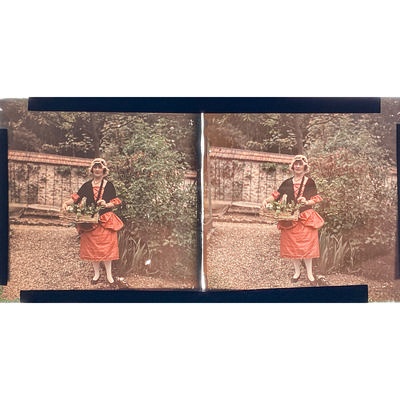 Set of stereo Autochromes in burl walnut box; c. 1910; M-V005