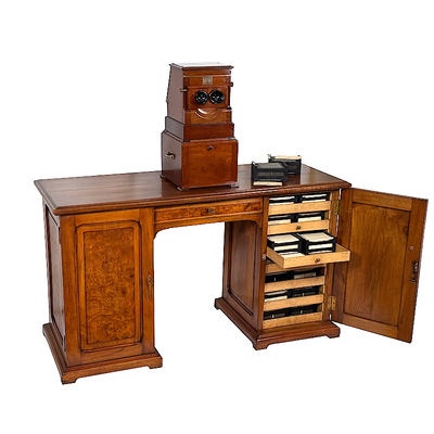 Tray-Stereoscope 'Planox' with Special Storage Desk containing its Original Photo Collection; Plocq, Alexandre; c. 1919; M-SF013