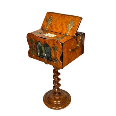 Stereoscope 'Cosmorama' on Stand, Burl Walnut, Brass Fittings, Luxe; Knight, George; c. 1855; M-ST026