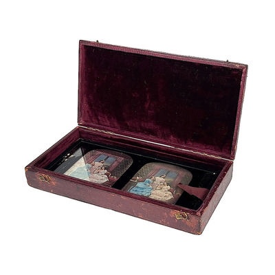 Pair of Tinted Stereo Daguerreotypes in original leathered box; Claudet, Antoine; c. 1855; M-V010