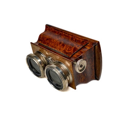 Stereoscope, Ronce de Thuya, Short Focus, Nickel-Plated Eyepieces, Luxe; Mattey; 1905-1915; M-SH129