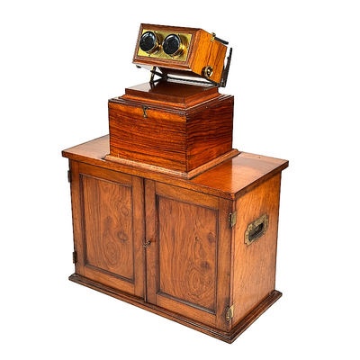 Boxed Stereoscope 'The Achromatic Table Stereoscope' with Original Large Storage Base with Double Doors; Smith, Beck & Beck; c. 1860; M-ST082 Boxed Stereoscope 'The Achromatic Table Stereoscope' with Original Large Storage Base with Double Doors; Smith, Beck & Beck; c. 1860; M-ST082