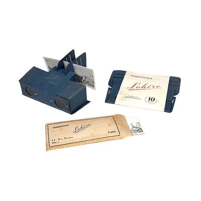 Foldable paper stereoscope 'Lohire', with image set; Librería Matias Real; c. 1950; M-SH143 Foldable paper stereoscope 'Lohire', with image set; Librería Matias Real; c. 1950; M-SH143