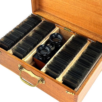 Boxed set of 200 WWI stereo views and stereoscope; Mattey; c. 1910; M-V009
