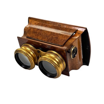 Stereoscope, Burl Walnut, Short Focus, Luxe; Mattey; 1905-1915; M-SH144 Stereoscope, Burl Walnut, Short Focus, Luxe; Mattey; 1905-1915; M-SH144