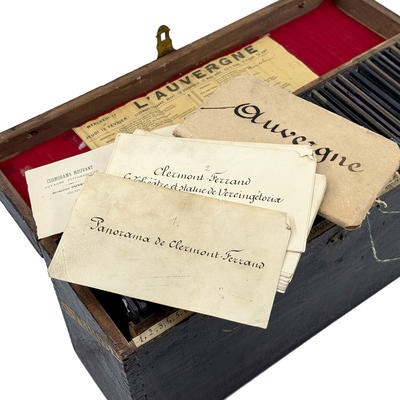 Kaiserpanorama picture set 'L'Auvergne' in original storage box with original labels; Fuhrmann, August; c. 1890; M-V006