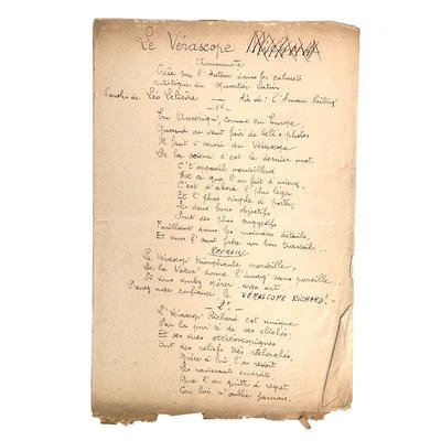 Chansonnette 'Le Vérascope'; Lelièvre, Léo; c. 1905; M-D080