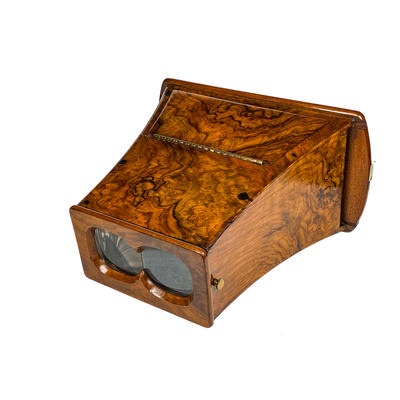 Brewster Stereoscope, Burl Walnut, Prismatic Lenses; c. 1880; M-SH027