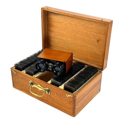 Boxed set of 200 WWI stereo views and stereoscope; Mattey; c. 1910; M-V009