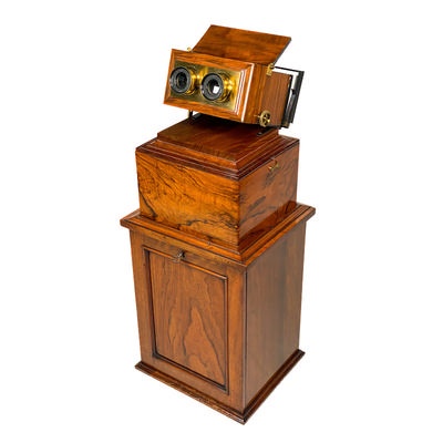 Boxed Stereoscope 'The Achromatic Table Stereoscope' with Original Storage Base; Smith, Beck & Beck; c. 1865; M-ST051