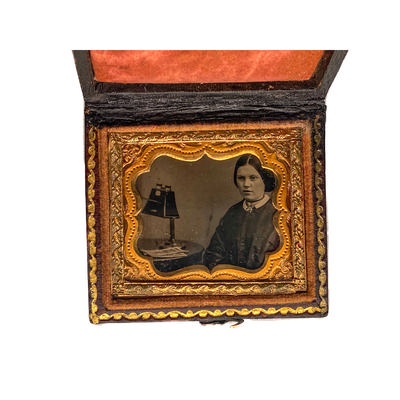 Woman with a stereoscope - cased Ambrotype; c. 1860; M-A007 Woman with a stereoscope - cased Ambrotype; c. 1860; M-A007
