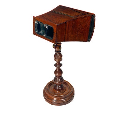 Brewster Stereoscope on Stand, Rosewood, Prismatic Lenses; Duboscq-Soleil; c. 1880; M-ST039
