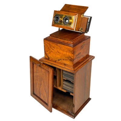 Boxed Stereoscope 'The Achromatic Table Stereoscope' with Original Storage Base; Smith, Beck & Beck; c. 1865; M-ST051