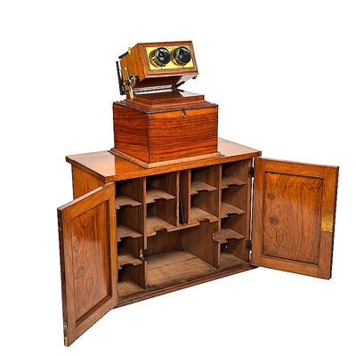 Boxed Stereoscope 'The Achromatic Table Stereoscope' with Original Large Storage Base with Double Doors; Smith, Beck & Beck; c. 1860; M-ST082
