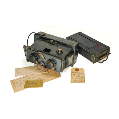 Stereo camera 'Vérascope' in original leather case; Richard, Jules; c. 1920; M-C001