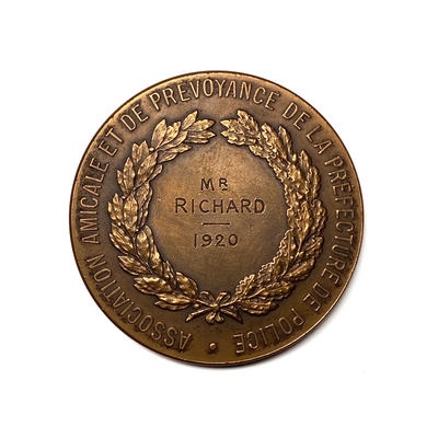 Medal Mr. Richard 'Association Amicale et de Prévoyance de la Préfecture de Police'; Association Amicale et de Prévoyance de la Préfecture de Police; 1920; M-A010