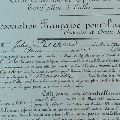 Personal travel documents 'Congrès d'Oran' of Jules Richard; M-D078