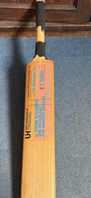 Cricket Bat in form of a cheque made out to Viv Richards; Somerset CCC; 1979; SCM.003105