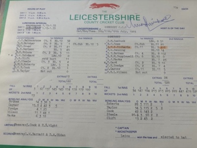 Autographed Scorecard - Somerset v Leicestershire 1983; Leicestershire CCC; 1983; SCM.003102