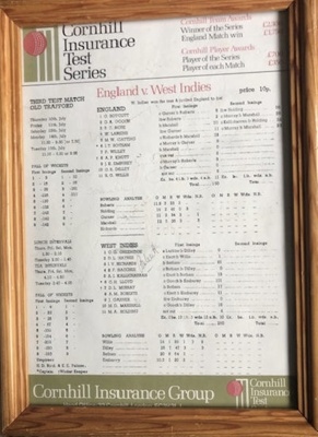 Framed Scorecard - England v West Indies ; Unknown; 2005; SCM.003054