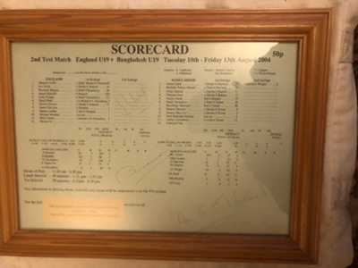 Framed Scorecard - England U19 v Bangladesh U19 13.08.2004 Taunton; Unknown; 2004; SCM.003038