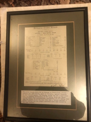 Framed Scorecard - Victoria v NSW 29.12.1926 Melbourne; Unknown; 1926; SCM.003036