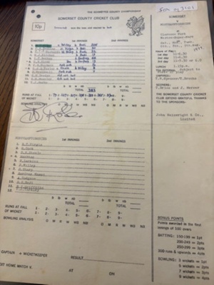 Autographed Scorecard - Somerset v Northamptonshire 1977; Somerset CCC; 1977; SCM.003101