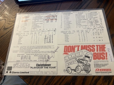 Autographed Scorecard - Somerset v Leicestershire 1984. ; Somerset CCC; 1984; SCM.003100