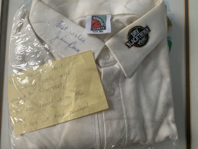 Jimmy Cook autographed shirt; Somerset CCC; 1990; SCM.003084