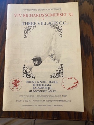 Programme - Viv Richards Testimonial Match v Three Villages CC; Somerset CCC; 1982; SCM.003109