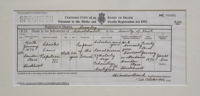 Copy of Napoleon iii's death certificate; January 1873; CPDOC004