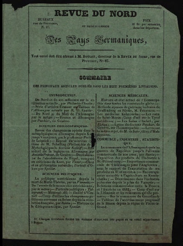 Louis Napoleon's subscription to the 'Revue du Nord' 1836; Revue du Nord; 1836; CPDOC012