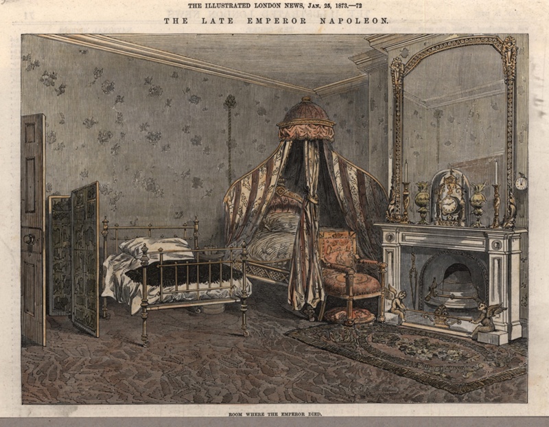 Picture of bedroom at Camden Place, Chislehurst where Emperor Napoleon III died on 9th January 1873; The Illustrated London News  January 25th 19873; 25 January 1873; CPPHO001
