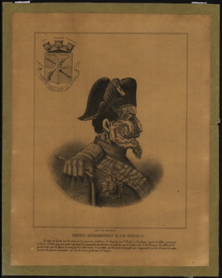 Anthropomorphiic caricature of Napoleon lll

Autobiographical Portrait of His Majesty Invasion lll; Unknown; 1871; CPCAR602