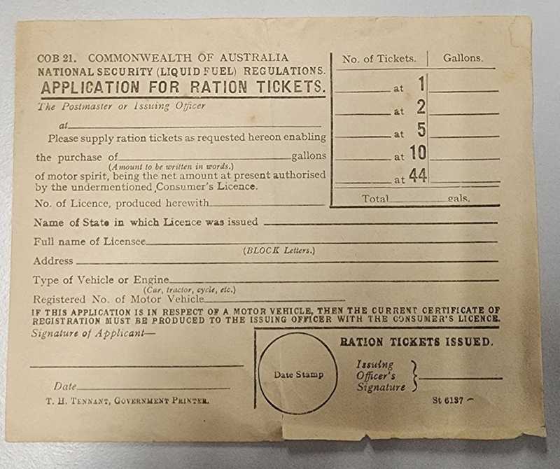Application For Ration Tickets (Liquid Fuel); 2030 | eHive