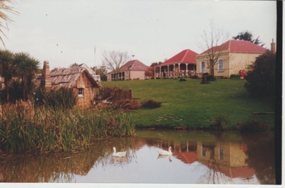 Looking across the pond at the Howick Historical Village; c1996; 2019.122.19