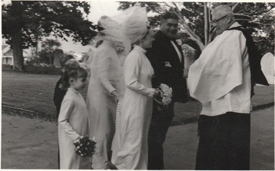 Wendy Sharp, daughter of Gwenyth (nee Hattaway) and Peter Sharp arriving at All Saints Church with her wedding party for her wedding to Clive Gower.

; Legge, David, Picton Street; P2021.166.01
