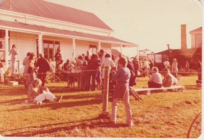 Open day at the Howick Historical Village showing people in front of the parsonage.; 28/05/1979; 2019.100.11