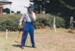 Alan la Roche (in Fencible uniform) playing croquet on the green in Howick Historical Village on a Live Day.; P2021.118.08