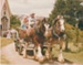People in a wagon pulled by two Clydesdale horses outside the Pakuranga School; 2019.136.01