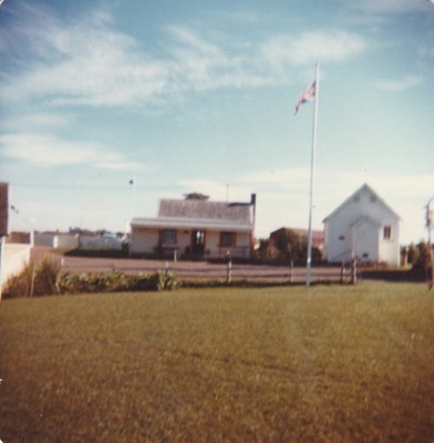 Brindle Cottage and the Courthouse in the Howick Historical Village. Taken looking across the green.; Taylor, Pam; 1982