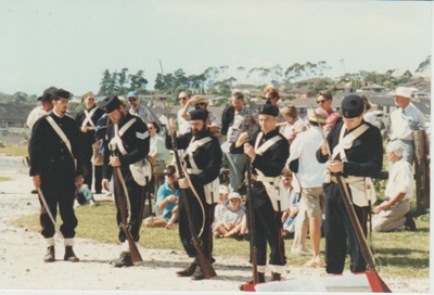 65th regiment priming their muskets at the opening of White's Homestead; 16/03/1997; 2019.107.05