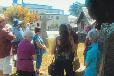 30 members of the Howick Historical Society on an historical walk around the graveyard at All Saints' Church.; La Roche, Alan; 23 November 2013; P2022.36.03