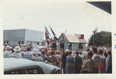 The Howick Scout group on a float in the Howick Santa Parade, 30th November 1960.; Young, Heather; 30 November 1960; P2022.06.09