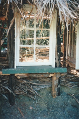 A window in Hemi Pepene's cottage with mortice and tenon joints.; La Roche, Alan; December 2000; P2020.96.13