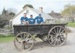 Three BNZ volunteers in a wagon outside Briody-McDaniel cottage in Howick Historical Village on a BNZ volunteer day.; 4 September 2013; P2021.160.14