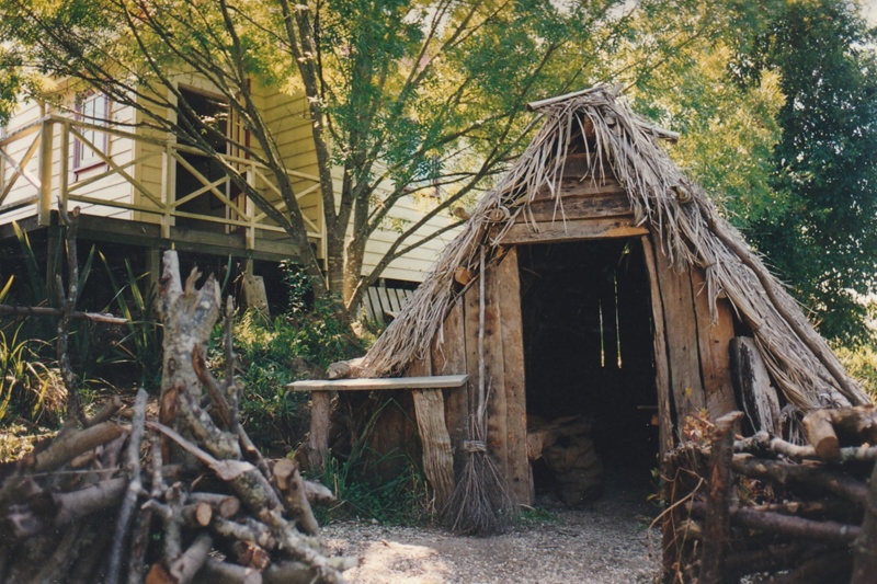 A close up of the charcoal burner's hut at the Howick Historical
